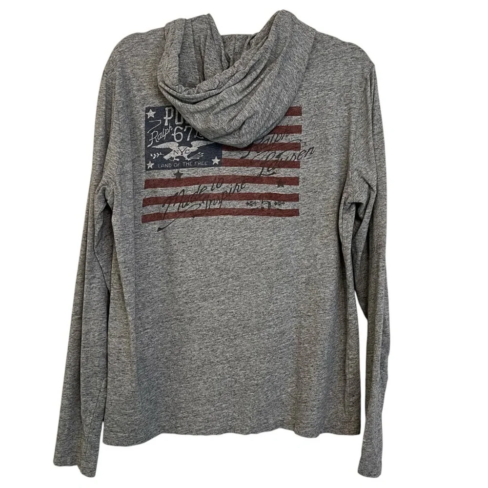 Polo Ralph Lauren Men’s American Flag Hoodie Shirt Heather Grey Medium Patriotic